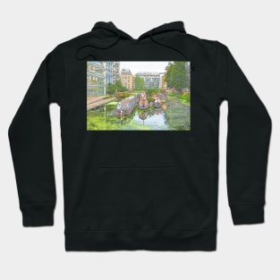 Colour Sketch Kingsland Basin, Regent's Canal, Hackney, East London Hoodie